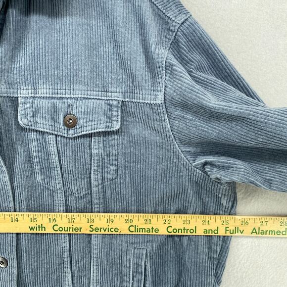 ZARA Jacket Womens S Wide Wale Corduroy Trucker Oversized Fringed Button Up Blue - Picture 11 of 13